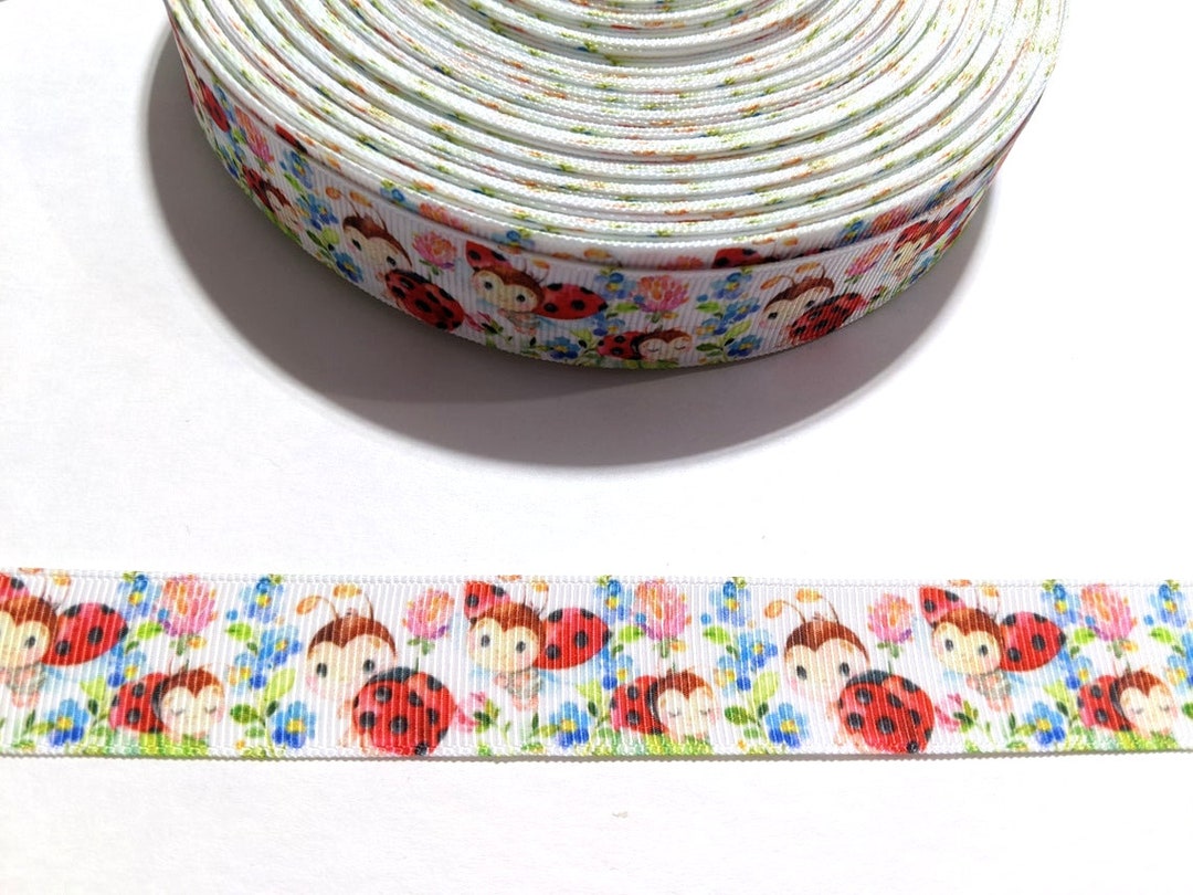 Ladybug Floral Grosgrain Ribbon: 7/8