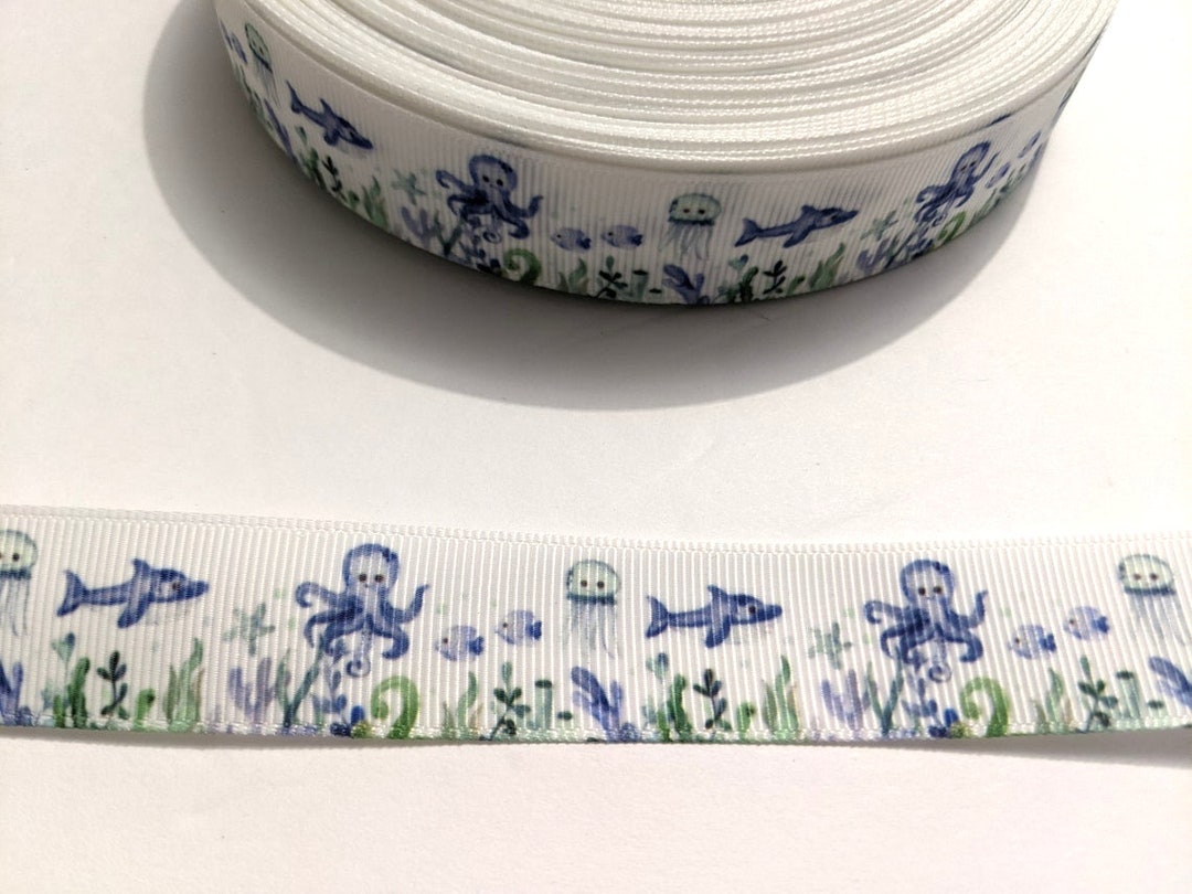 Under the Sea Grosgrain Ribbon: Blue Shark, Octopus, Jellyfish Trim (7/ ...