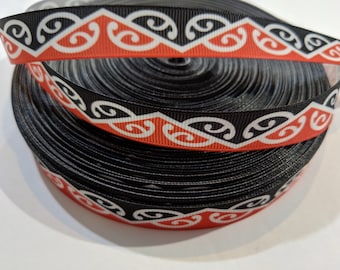 Red Black and White Grosgrain Ribbon, 5/8 Inch Wide Patterned Trim, Geometric Design for Sewing and Crafts, Bold Hair Bow Design, 3 Yard