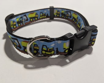 Trucks Dog Collar: Earth Mover Puppy Collar, Adjustable 1-Inch