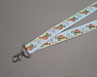 Sea Turtle Lanyard: Grosgrain Ribbon ID Holder, Breakaway Option, (1" Wide)