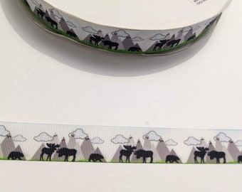 3 Yards of 7/8" Ribbon - Mountains with Wildlife #11322