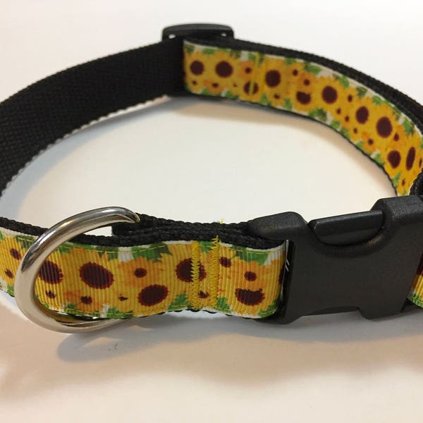 Sunflowers Dog Collar | Flower Dog Collar | 1 Inch Wide Collar | Adjustable Dog Collar | Floral Dog Collar | New Puppy Gift | Puppy Collar