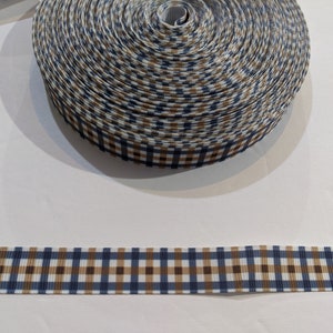 Khaki Blue Plaid Grosgrain Ribbon: 5/8&quot; Sew-On Trim 3 Yards