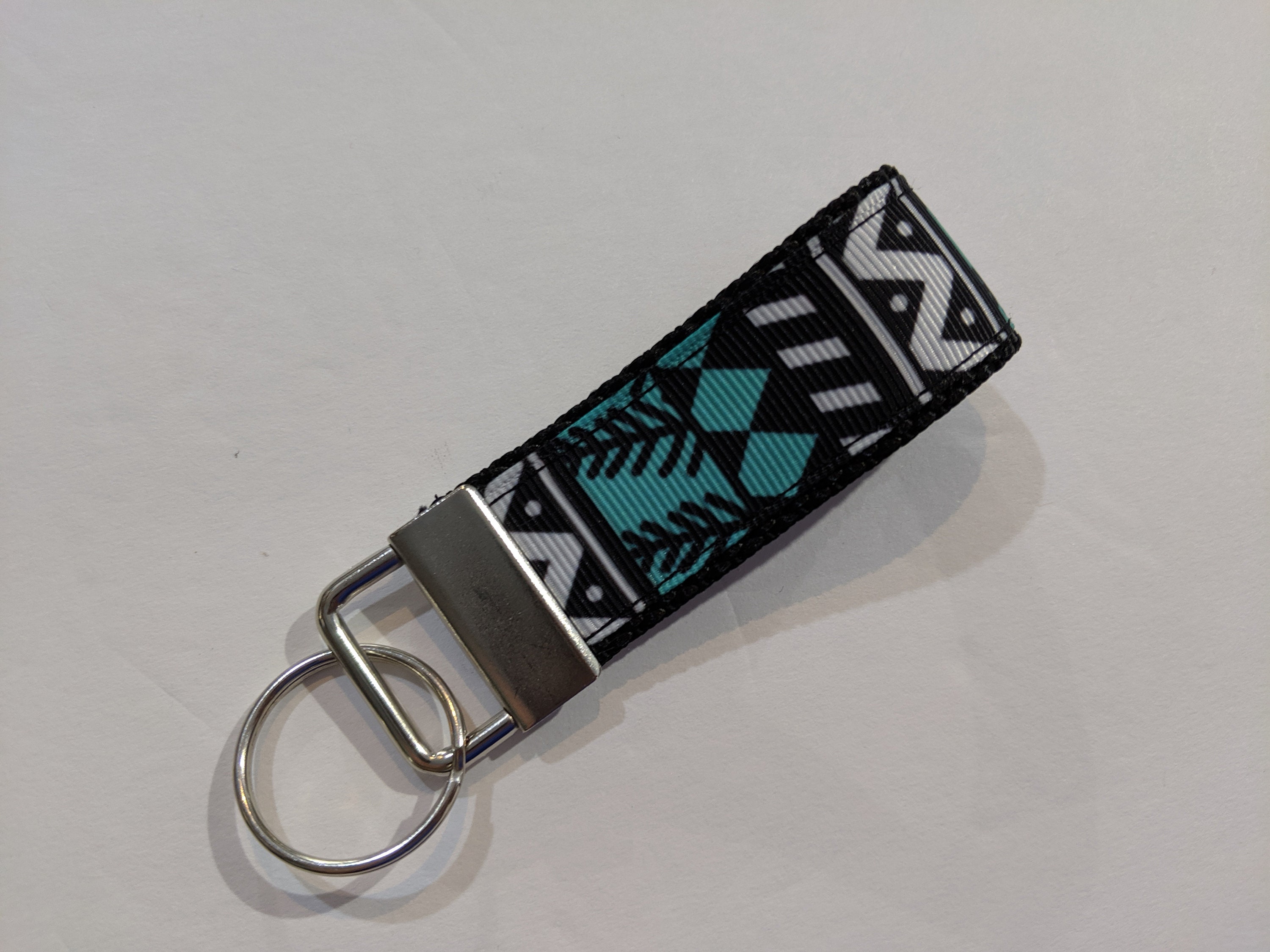 Teal White and Black Geometric or Aztec Removable Keychain Lanyard Teal White and Black Geometric or Aztec Removable Keychain Lanyard
