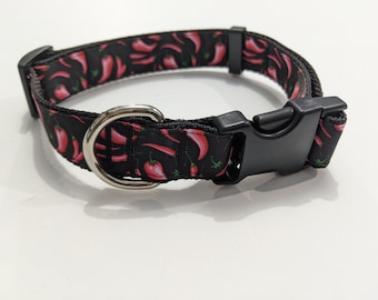 Chili Pepper Dog Collar: Adjustable 1-Inch Wide Puppy Collar
