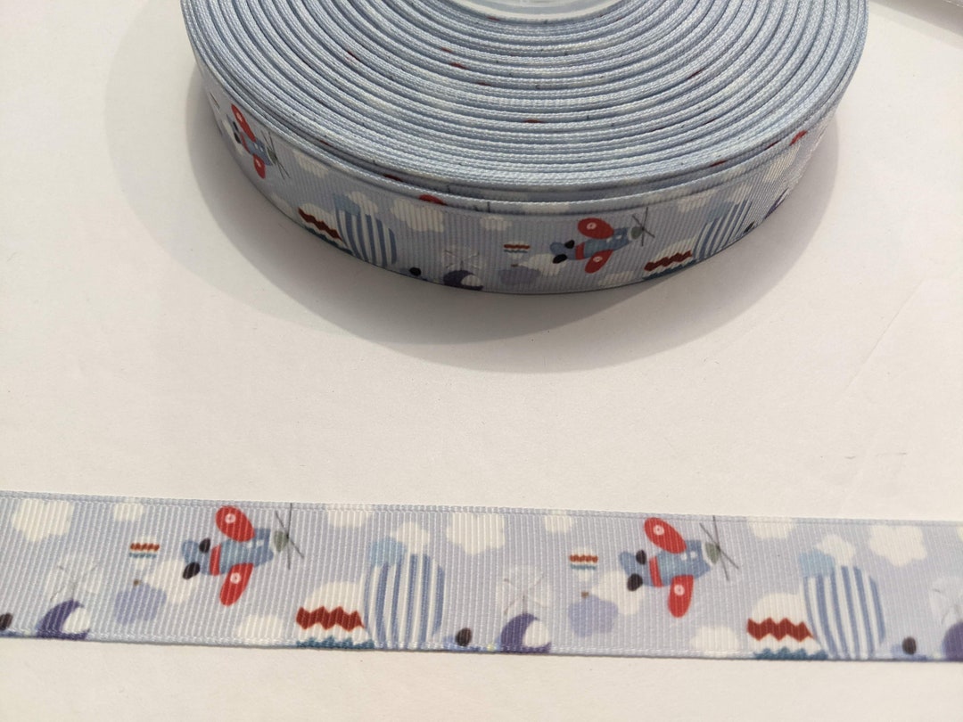 Light Blue Airplane Grosgrain Ribbon: 7/8