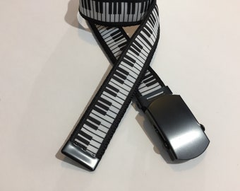 Belt in All Sizes Piano Keys or Keyboard  with a Military Buckle 1" Wide