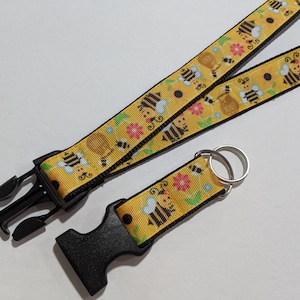 Honey Bees Lanyard with Detachable Keychain - Breakaway Safety Buckle, (1&quot; Wide)