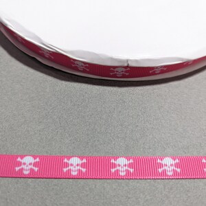 Pink Skull Ribbon: 3/8 Inch Polyester Grosgrain Trim, 3 Yards