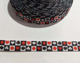 3 Yards of 5/8" Ribbon - Card Suits, Clubs, Spades, Diamonds, Hearts #11078