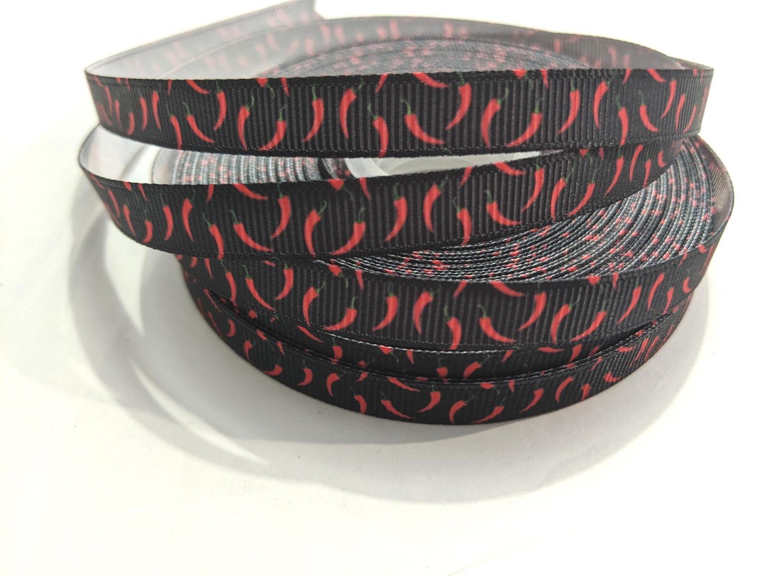 Pepper Ribbons Chili Pepper Ribbon 3/8 Inch Black Grosgrain Sew on Trim 3 Yards ...