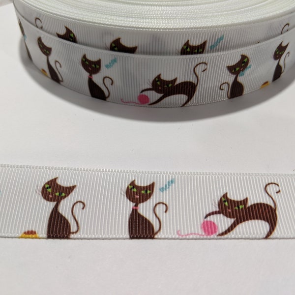 3 Yards of 7/8" Ribbon - Skinny Cartoon Cats Siamese Kitten #10594