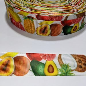 1 mètre de ruban de 7/8 po. - Fruits, noix de coco, avocats, ananas #10921 - Ruban adhésif décoratif, garniture à coudre, journal indésirable