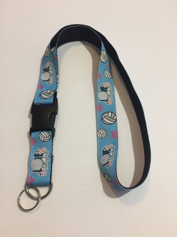 Turquoise Volleyball Lanyard: Detachable Keychain, Breakaway Buckle, (1" Wide)