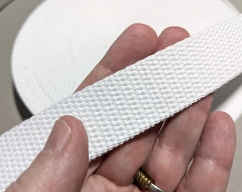 1" White Cotton Acrylic Webbing, Heavy Duty Military Belt Strap, 1 Inch Canvas Ribbon, Tote Bag Handle, Sewing Supply Destash