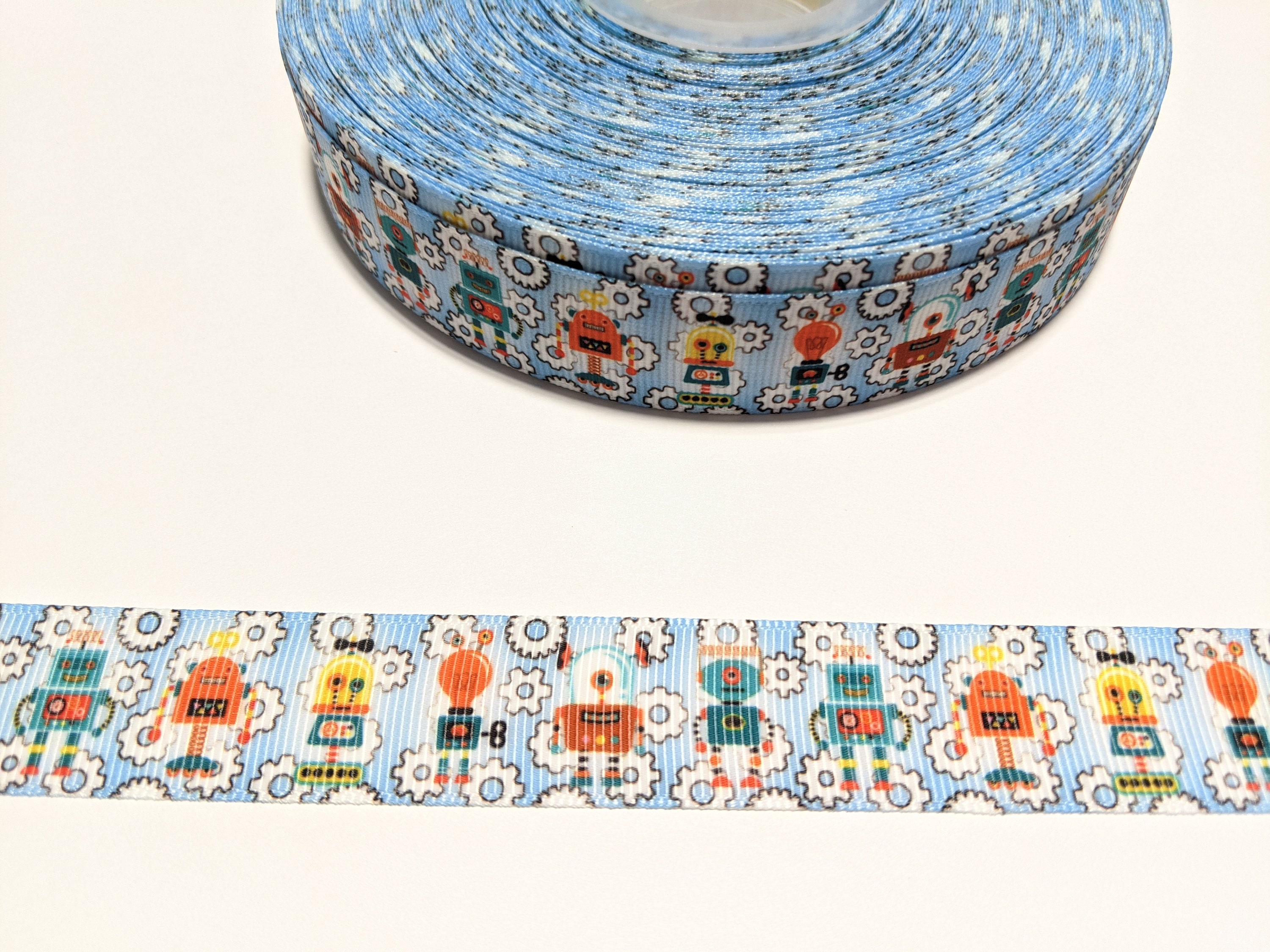 Robot Grosgrain Ribbon: 7/8" Gear Design Trim, 3 Yards