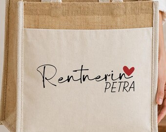 Rentnerin Tasche mit Name Birgit – Geschenk für Ruhestand, personalisierter Jutebeutel, Baumwolltasche für Rentnerin, Abschied Kollegin