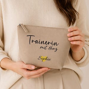 Personalized clutch for coach with heart, gift for coach with name, cosmetic bag for coach farewell gift