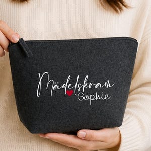 Personalized felt cosmetic bag with name – makeup bag “Girly things with heart” – toiletry bag gift for women & girls