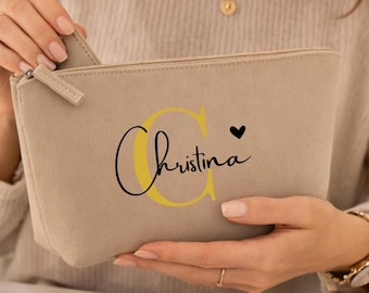 Personalized felt cosmetic bag with name & initial, makeup bag gift for women, personalized makeup bag, toiletry bag