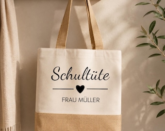 Personalisierte Schultüte Tasche mit Lehrername – Jutetasche Lehrerin Geschenk, Einschulung Geschenk Lehrerin, Schulanfang