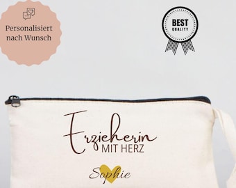 Personalized pencil case for kindergarten teachers with a heart – Christmas gift for kindergarten teachers | Teacher's bag with name