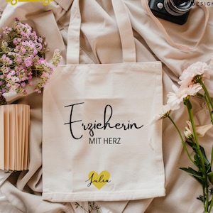 Personalized kindergarten teacher with heart bag – farewell gift for daycare – cotton bag with name – gift for kindergarten and teacher