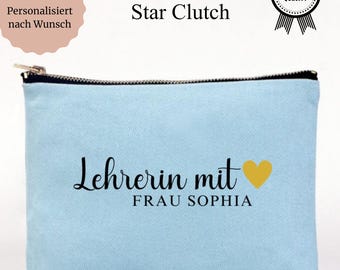 Insegnante con cuore - Borsa cosmetica personalizzata per insegnanti, idea regalo per la scuola, regalo di ringraziamento e di addio