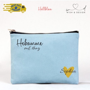 Midwife with heart – personalized bag with name – gift for midwife – cosmetic bag thank you birth midwife bag