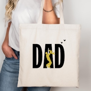Sac cadeau pour la fête des pères, sac en tissu motif papa, silhouette papa et enfant, cadeau pour la fête des pères, sac en toile noire pour papa