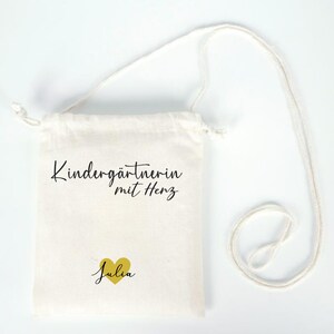 Kindergarten teacher with heart bag, personalized drawstring bag, gift for educator, daycare farewell bag, cotton bag with name