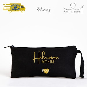 Personalized Pencil Case – Midwife with Heart | Cosmetic Bag with Name | Gift for Midwife | Custom Midwife Zipper Bag – Emma Design