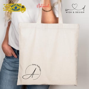 Bolsa de mano personalizada con inicial y nombre – Bolsa de lona con monograma personalizado | Bolsa de tela personalizada con nombre para mujer educadora