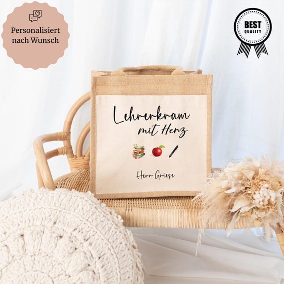 Personalized Tote Bag Lehrer | Lehrerkram mit Herz Tasche mit Name – Geschenk für Lehrerinnen & Erzieher – Custom Teacher Bag