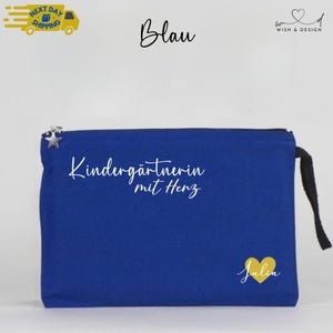 Kindergarten teacher with heart cosmetic bag, personalized teacher gift, farewell daycare bag, make-up bag with name, fabric bag