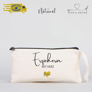 Personalisiertes Federmäppchen Erzieherin mit Herz – Geschenk für Erzieher | Lehrertasche mit Name | Pencil Case for Kindergarten Teacher