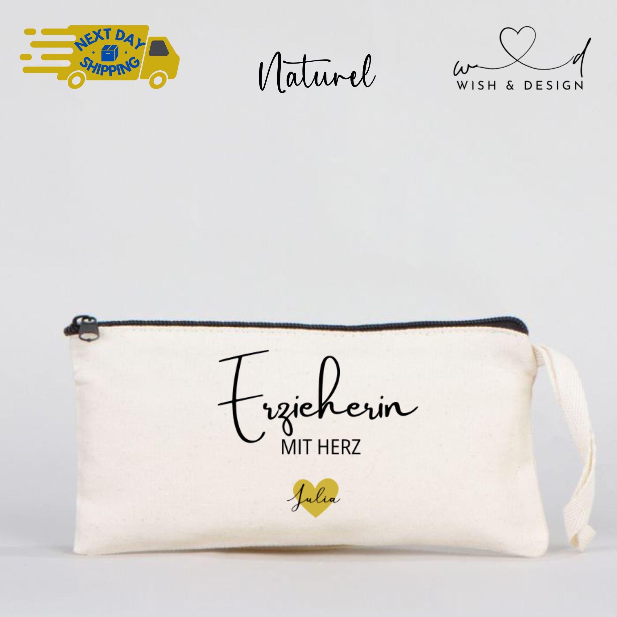 Personalisiertes Federmäppchen Erzieherin mit Herz – Geschenk für Erzieher | Lehrertasche mit Name | Pencil Case for Kindergarten Teacher