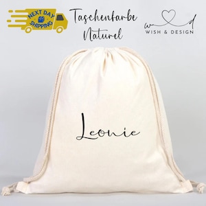 Gym bag with name – Personalized fabric bag for children – Ipli bag natural – Gift for girls – Leonie gym bag