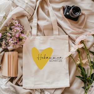 Midwife Gift Bag – Midwife Treasures Motif with Heart – Thank You Midwifery – 100% Cotton – Handmade Tote Bag