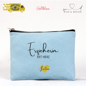 Personalisierte Kosmetiktasche Erzieherin mit Herz – Abschiedsgeschenk Kita – Schminktasche mit Name – Geschenk für Erzieherin