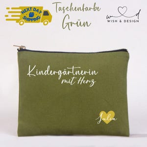 Kindergarten teacher with heart cosmetic bag, personalized teacher bag, farewell gift daycare, make-up bag with name, heart design