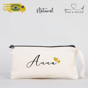 Personalisierte Stiftemappe mit Name & Herz - Federmäppchen, Schminktasche, Kulturbeutel - Geschenk für Frauen - Handgemachte Kosmetiktasche