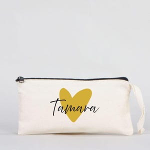 Astuccio portapenne personalizzato con nome a forma di cuore, regalo per iscrizione a scuola, compleanno, laurea, trousse per trucco da donna, trousse per trucco in cotone