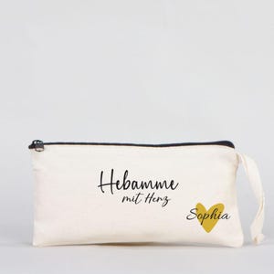 Personalized pencil case midwife with heart – gift for midwife – cosmetic bag with name – zipper case