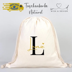 Personalized gym bag with name and initial, sports bag for children and adults, gift for school and daycare, cotton backpack, gym bag