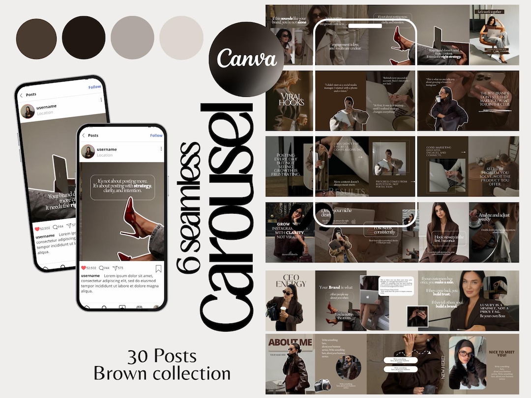 Seamless Carousel Instagram Templates, Canva Social Media Kit (digital ...
