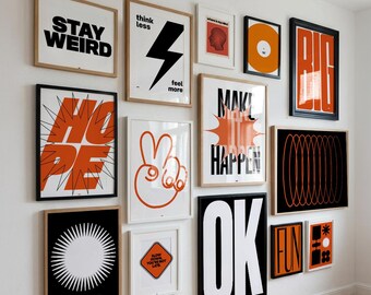 Bold Wall Art Bundle 14 Prints – Orange Black White Gallery Wall – Dopamine Decor – Motivational Poster Set – Digital Download