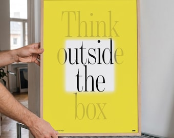 Think Outside The Box Print – Yellow Bold Typography Wall Art – Creative Statement Poster – Dopamine Decor – Digital Download
