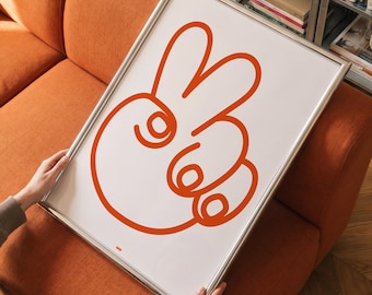 Peace Sign Print – Orange Minimalist Line Art Wall Art – Retro Hand Illustration Poster – Dopamine Decor – Digital Download